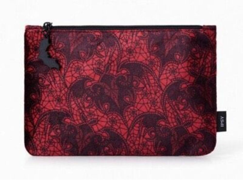 Brand New Ipsy Glam Bag Halloween Red & Black Lace Bat Makeup Accessory Bag